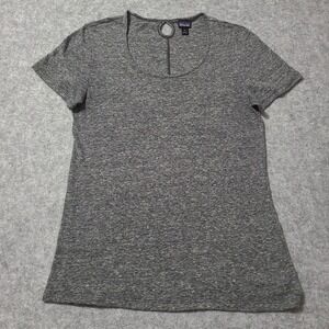 Patagonia Short Sleeve Tee Women‎ S Grey Linen Blend Keyhole Back
